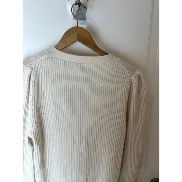 Wilfred Aritzia Ribbed Puff Sleeve Sweater Wool Cardigan Ivory Cream Sz Medium M - Picture 6 of 9